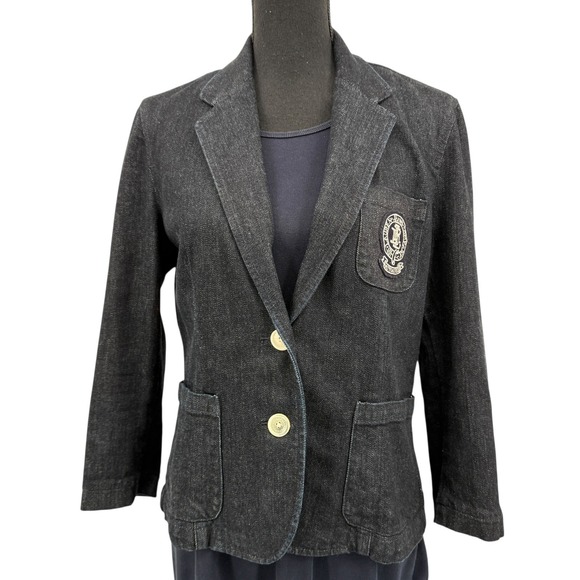 Lauren‎ Jeans Co Women's Denim Blazer Jacket Embroidered Logo 90s Y2K  Large - Picture 2 of 10